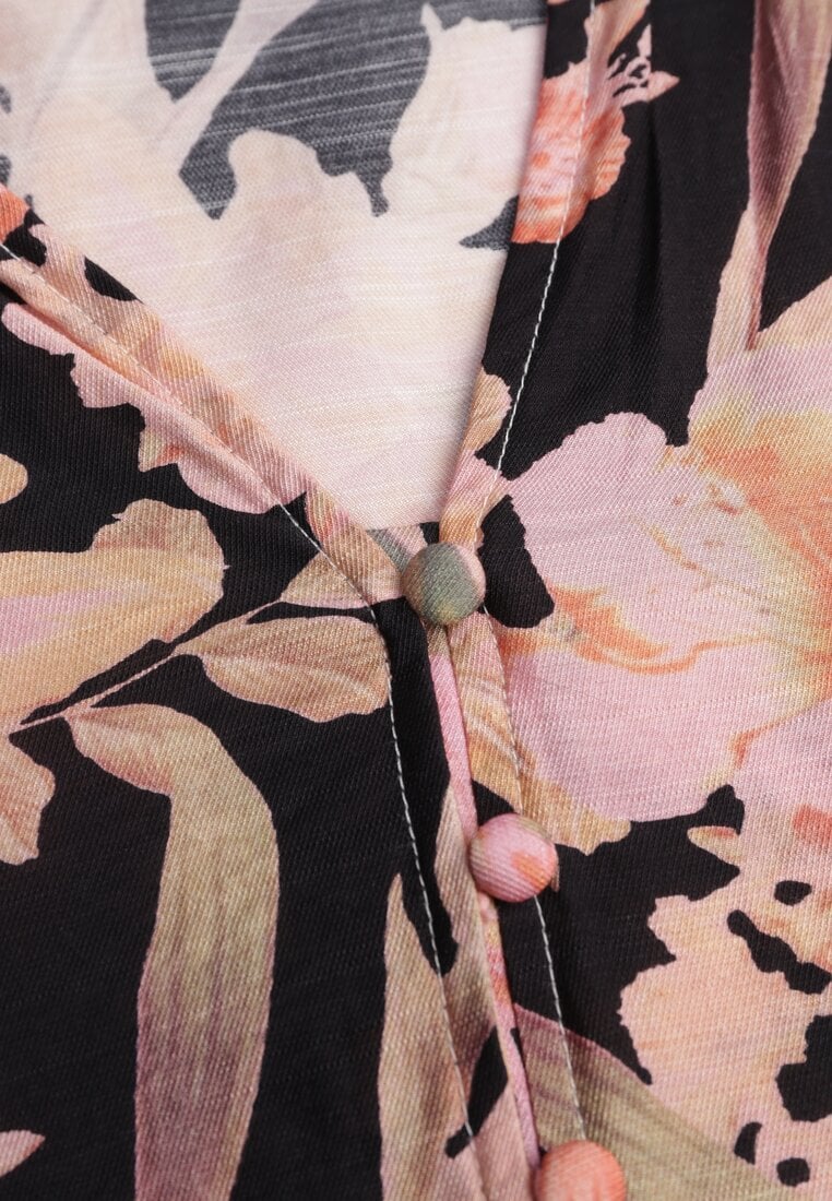 Czarna Sukienka z Wiskozy w Kwiatowy Print Ozdobiona Paskiem Asintena