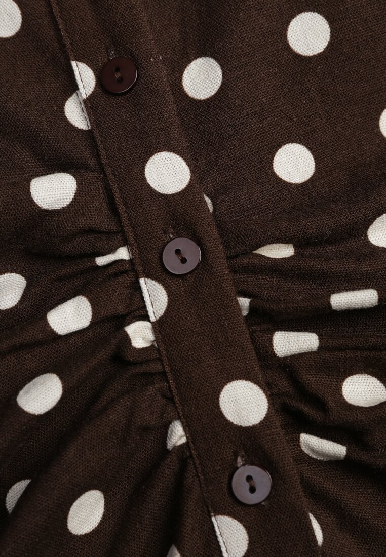 Brązowa Koszulowa Sukienka z Wiskozy z Dodatkiem Lnu z Drapowaną Talią Edrilith