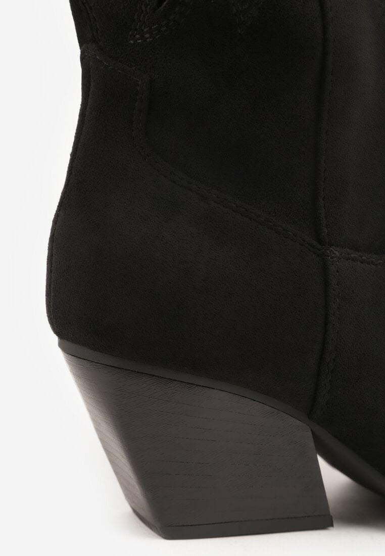 Czarne Ażurowe Kozaki Kowbojki na Obcasie typu Stożek Tidrina