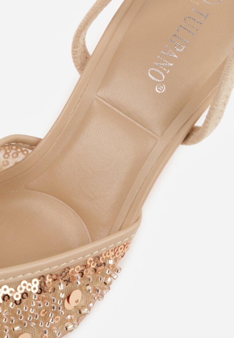 Beżowe Szpilki Slingback Ozdobione Cekinami Vikiraie