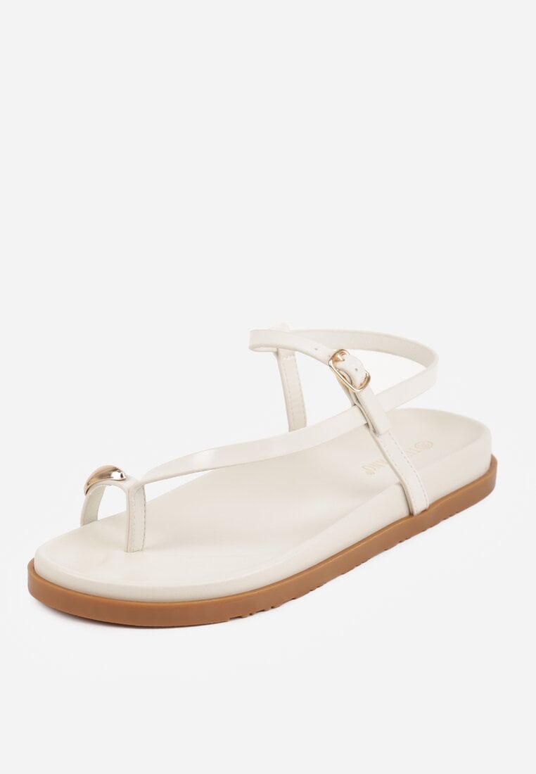 Beżowe Sandały Japonki na Palec na Platformie z Metaliczną Ozdobą Rinevia