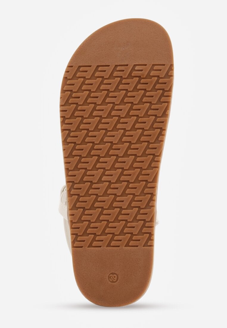 Beżowe Sandały Japonki na Palec na Platformie z Metaliczną Ozdobą Rinevia