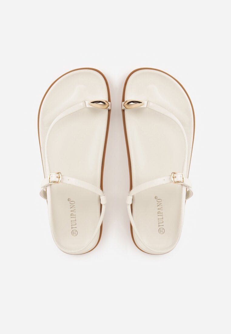 Beżowe Sandały Japonki na Palec na Platformie z Metaliczną Ozdobą Rinevia