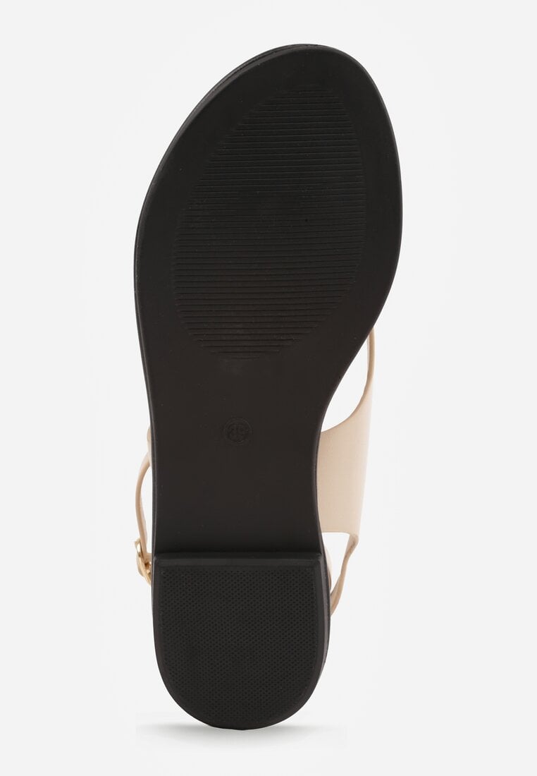 Beżowe Sandały Japonki z Metaliczną Ozdobą Vikisima