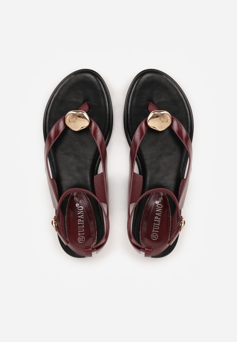 Bordowo-Czerwone Sandały Japonki z Metaliczną Ozdobą Vikisima