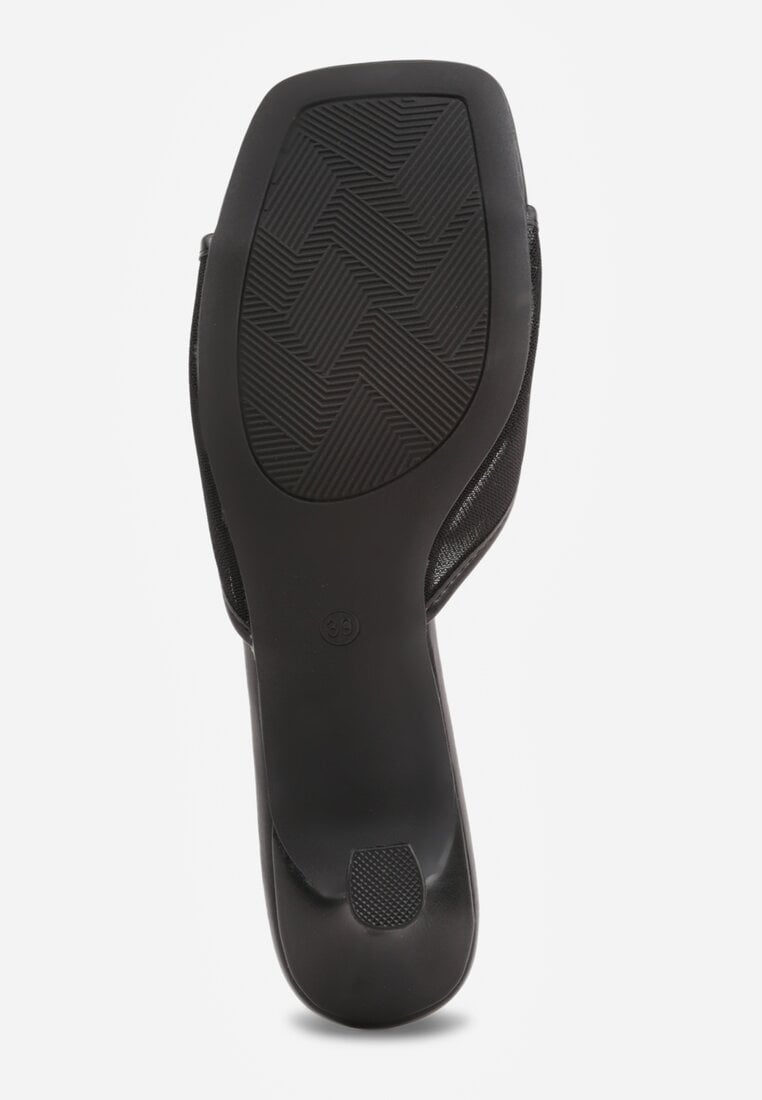 Czarne Klapki na Szpilce z Siateczkową Cholewką i Kokardą Brefia