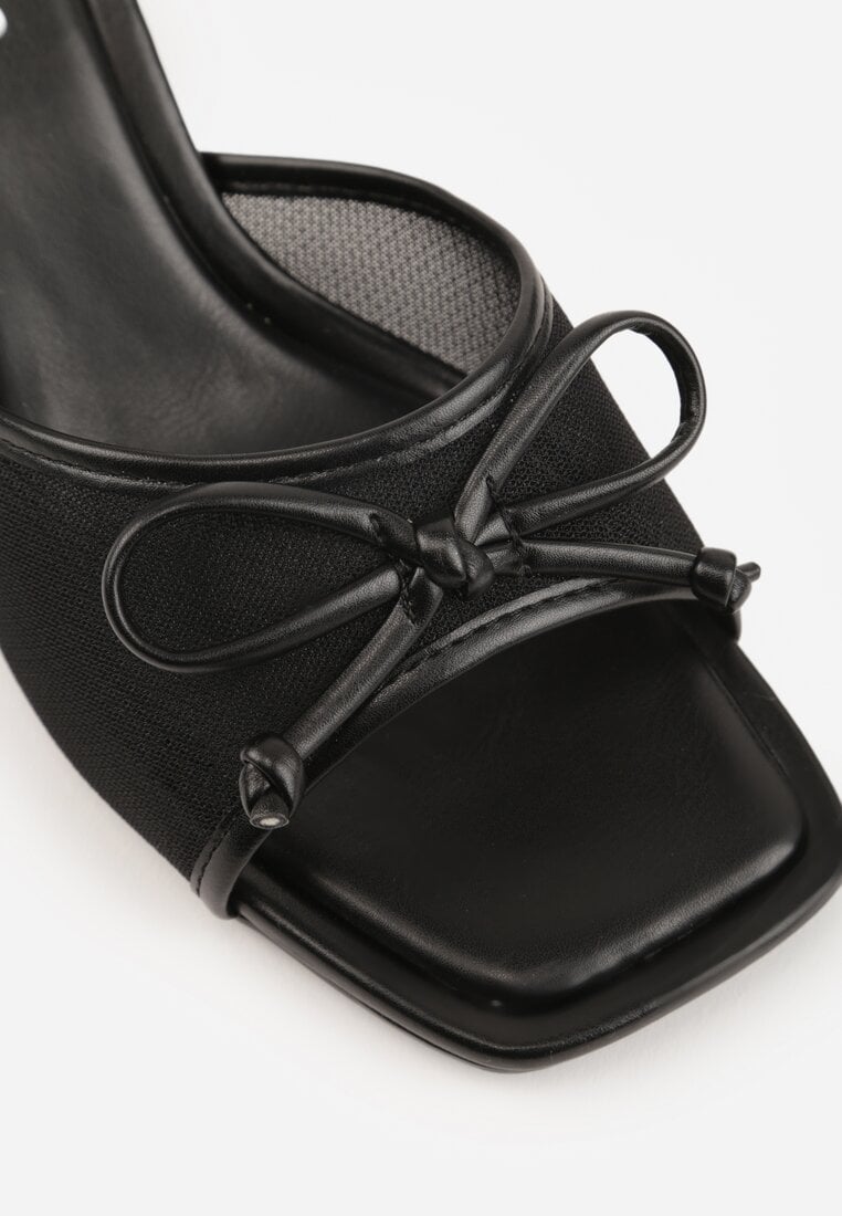 Czarne Klapki na Szpilce z Siateczkową Cholewką i Kokardą Brefia