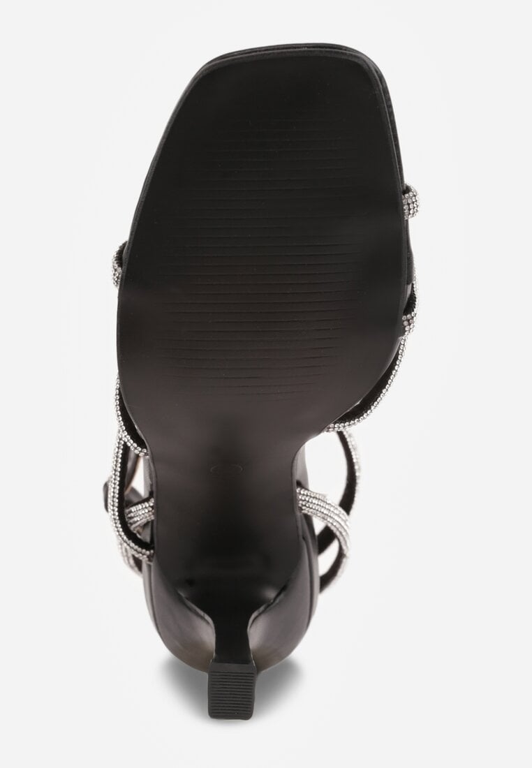 Czarne Sandały na Szpilce z Paskami z Cyrkonii Miefia