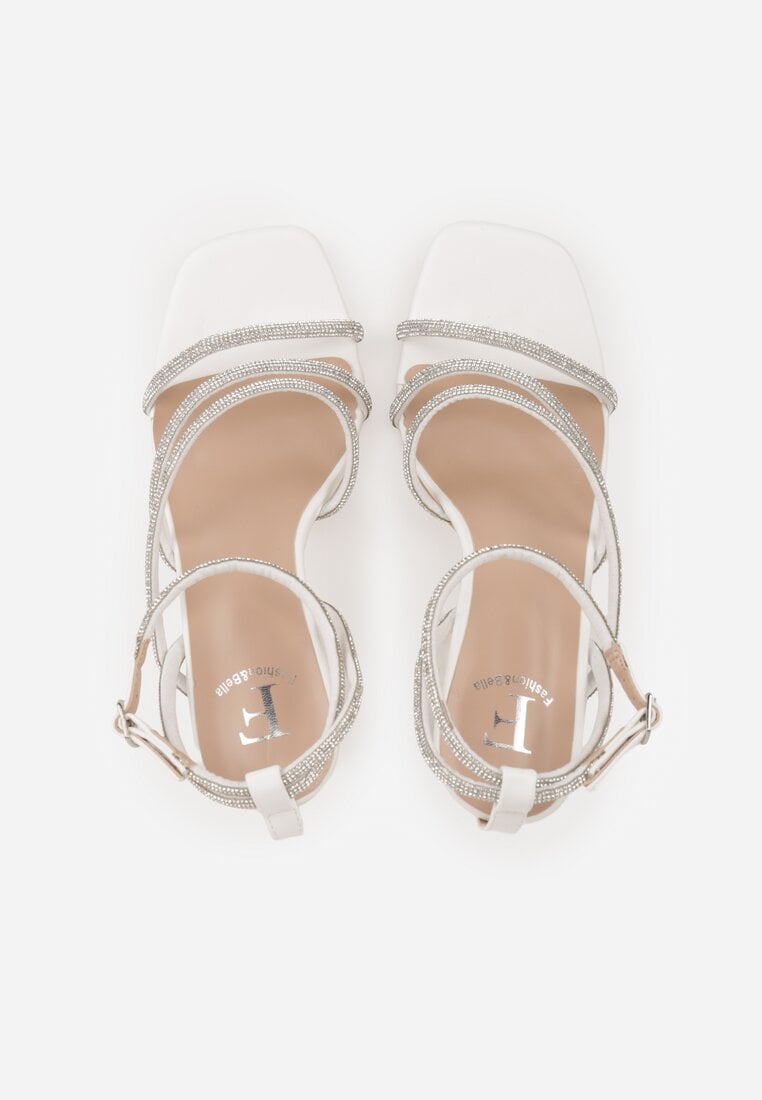 Białe Sandały na Szpilce z Paskami z Cyrkonii Miefia