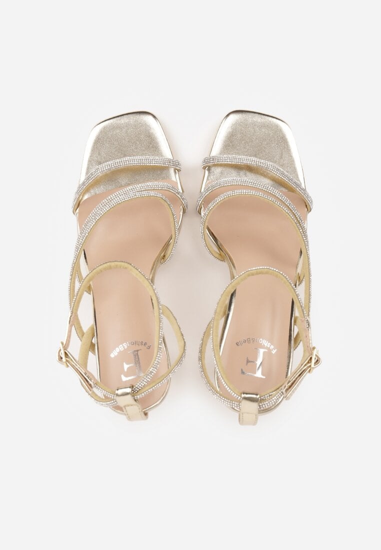 Złote Sandały na Szpilce z Paskami z Cyrkonii Miefia