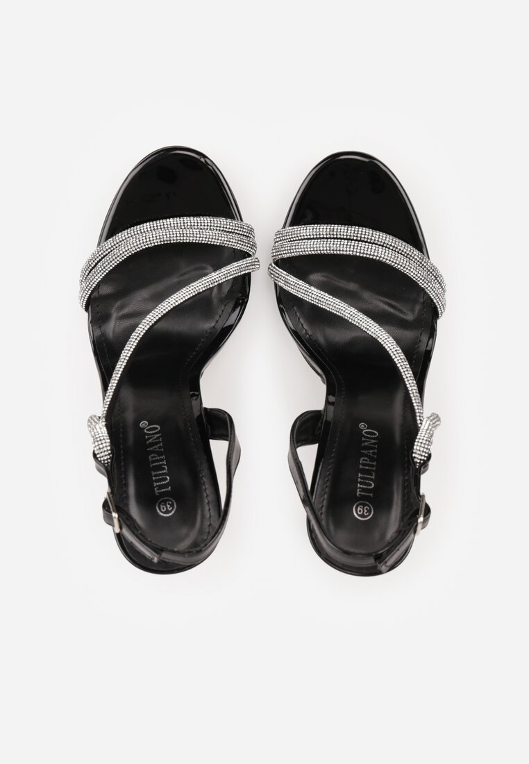 Czarne Szpilki Sandały z Cyrkoniowymi i Transparentnymi Paskami Vikirissa