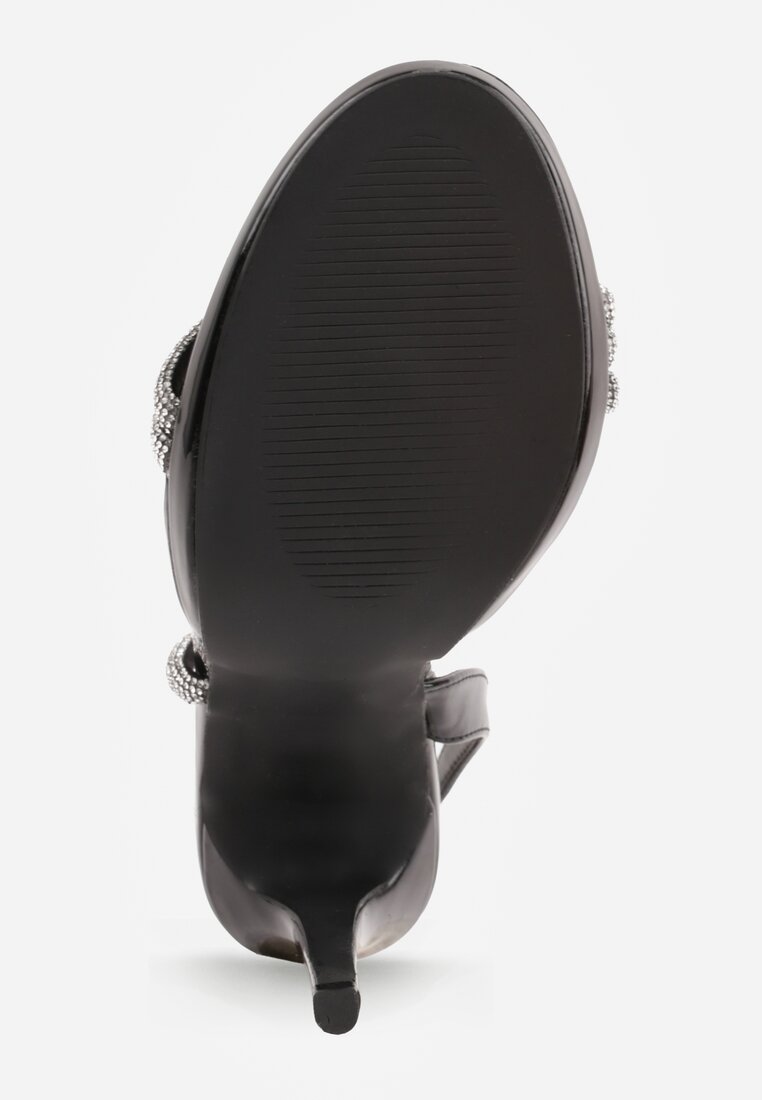 Czarne Szpilki Sandały z Cyrkoniowymi i Transparentnymi Paskami Vikirissa