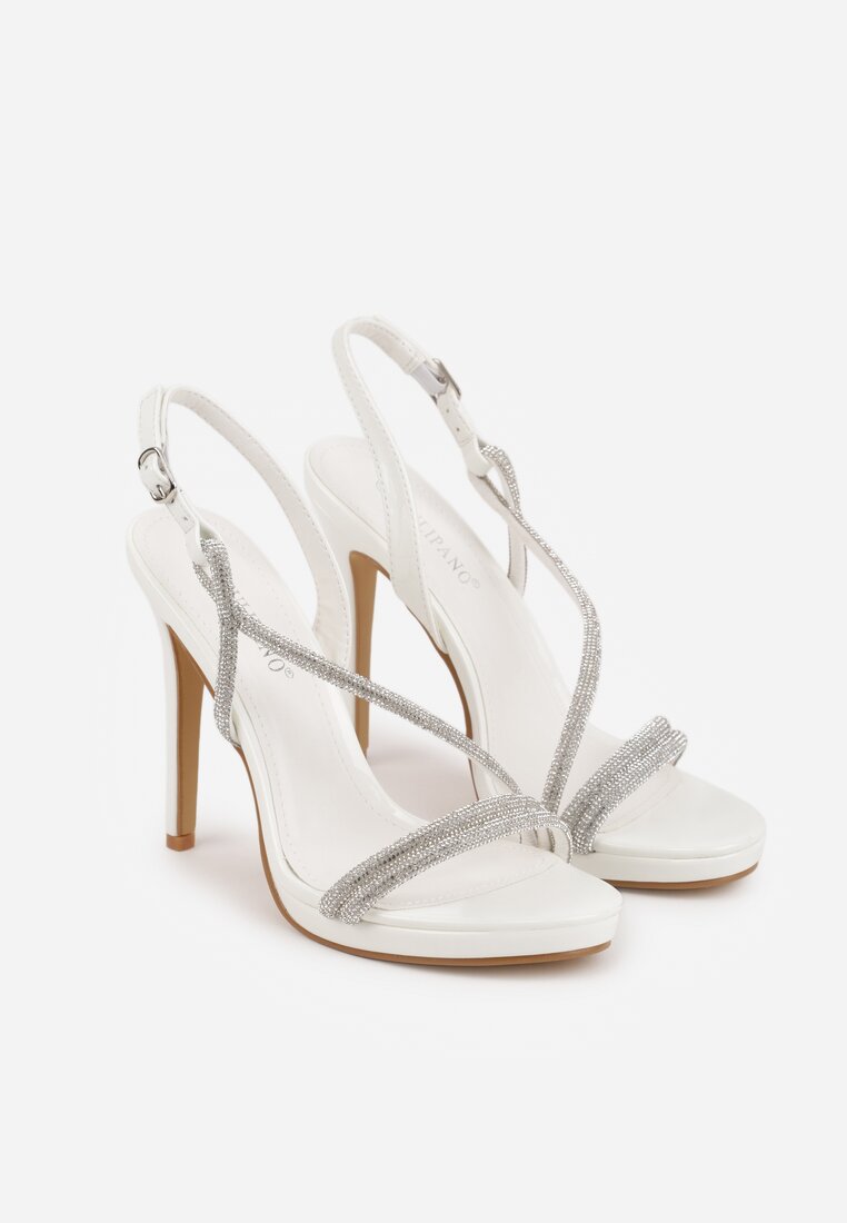 Białe Szpilki Sandały z Cyrkoniowymi i Transparentnymi Paskami Vikirissa