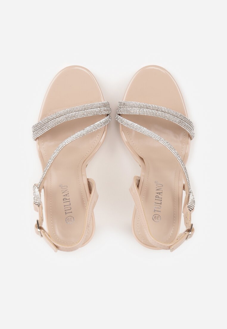Beżowe Szpilki Sandały z Cyrkoniowymi i Transparentnymi Paskami Vikirissa