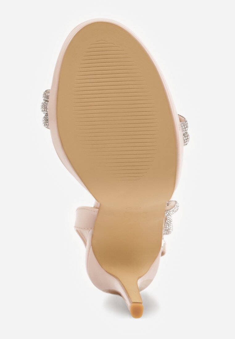 Beżowe Szpilki Sandały z Cyrkoniowymi i Transparentnymi Paskami Vikirissa
