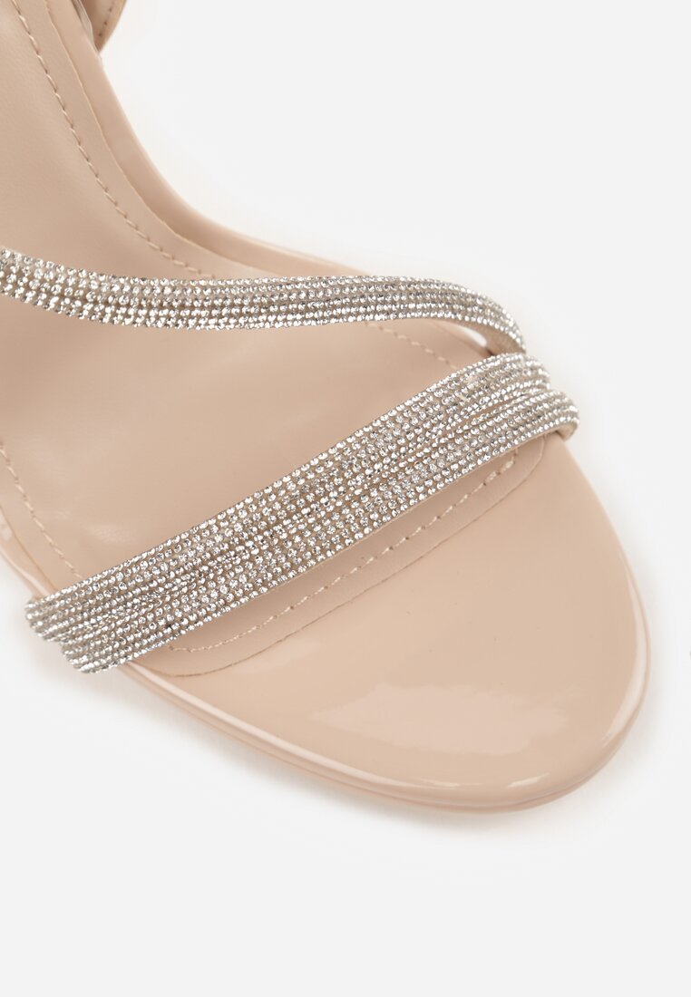 Beżowe Szpilki Sandały z Cyrkoniowymi i Transparentnymi Paskami Vikirissa