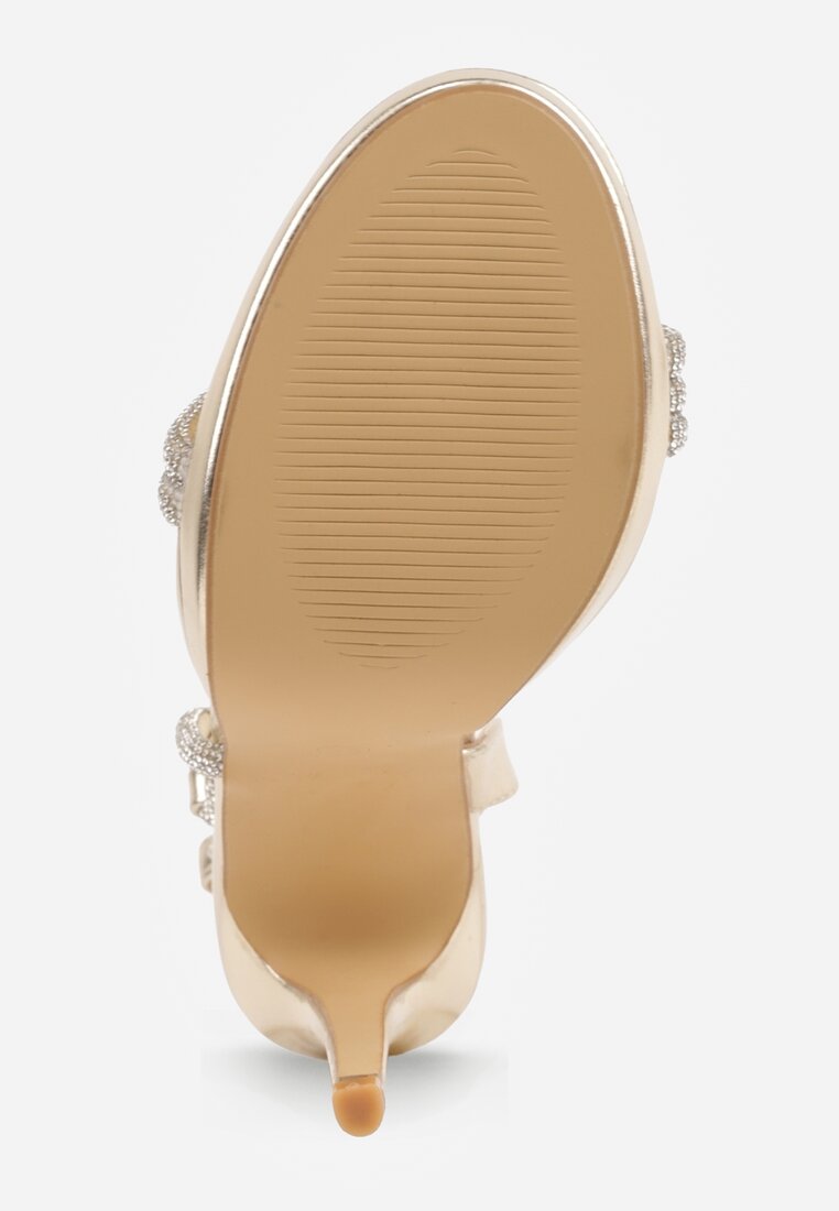 Złote Szpilki Sandały z Cyrkoniowymi i Transparentnymi Paskami Vikirissa