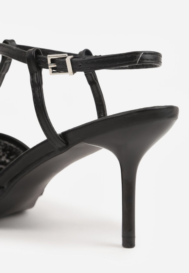 Czarne Eleganckie Szpilki na Szpilce z Siateczkowym Noskiem z Koralikami Riosira