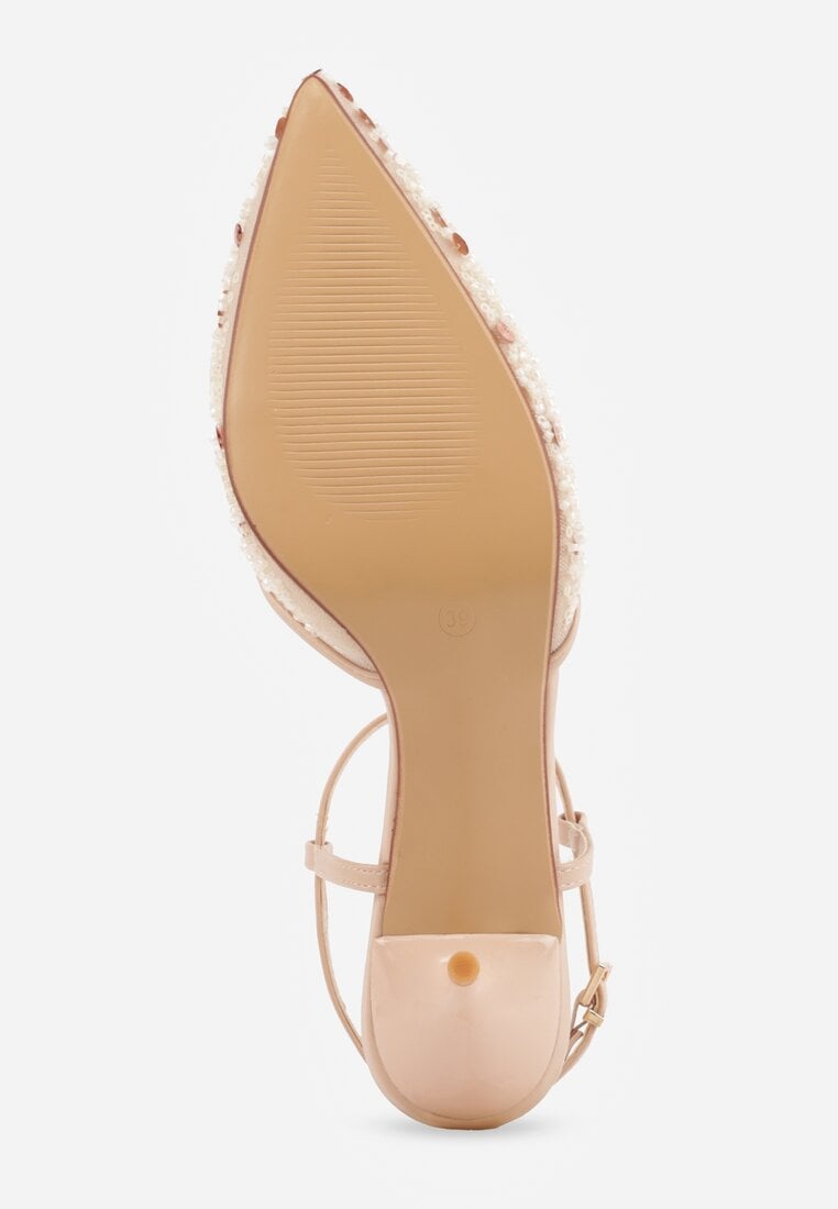 Beżowe Eleganckie Szpilki na Szpilce z Siateczkowym Noskiem z Koralikami Riosira