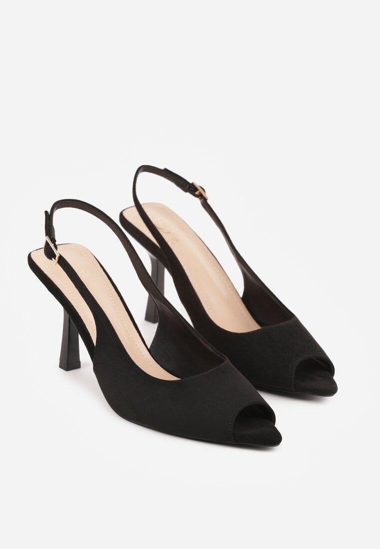 Czarne Sandały na Szpilce z Wycięciem na Palce i Odkrytą Piętą Zitissa