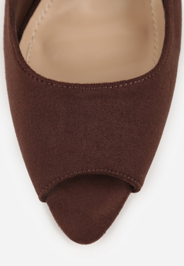 Brązowe Sandały na Szpilce z Wycięciem na Palce i Odkrytą Piętą Zitissa