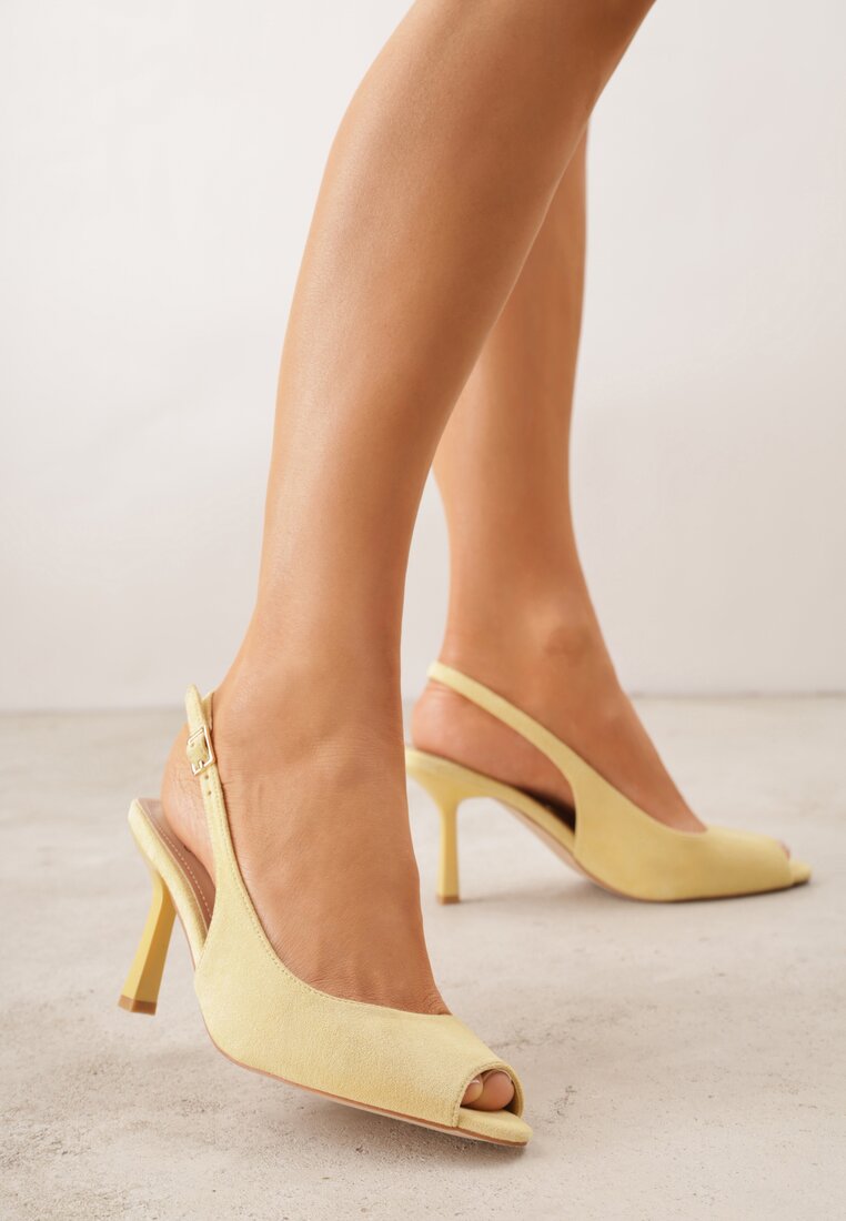 Żółte Sandały na Szpilce z Wycięciem na Palce i Odkrytą Piętą Zitissa