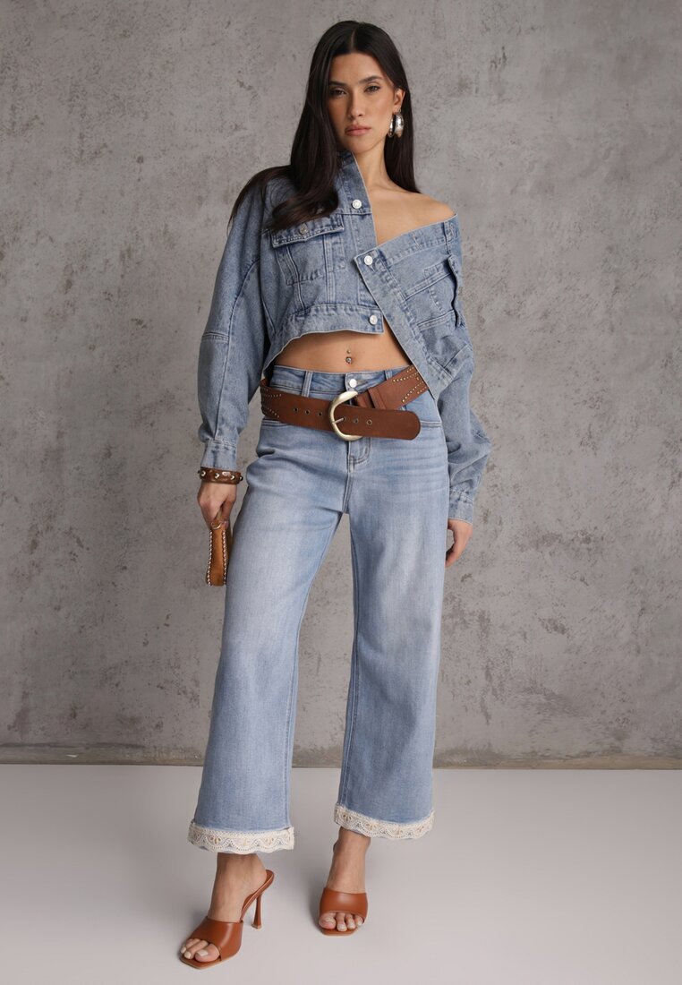 Niebieskie Jeansy z Bawełną i Koronką przy Nogawkach Neathlin