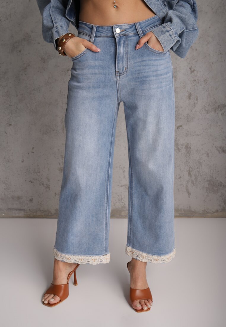 Niebieskie Jeansy z Bawełną i Koronką przy Nogawkach Neathlin