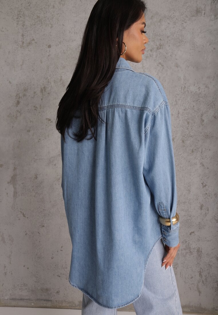 Niebieska Koszula Denimowa z Bawełną o Kroju Oversize Dinista