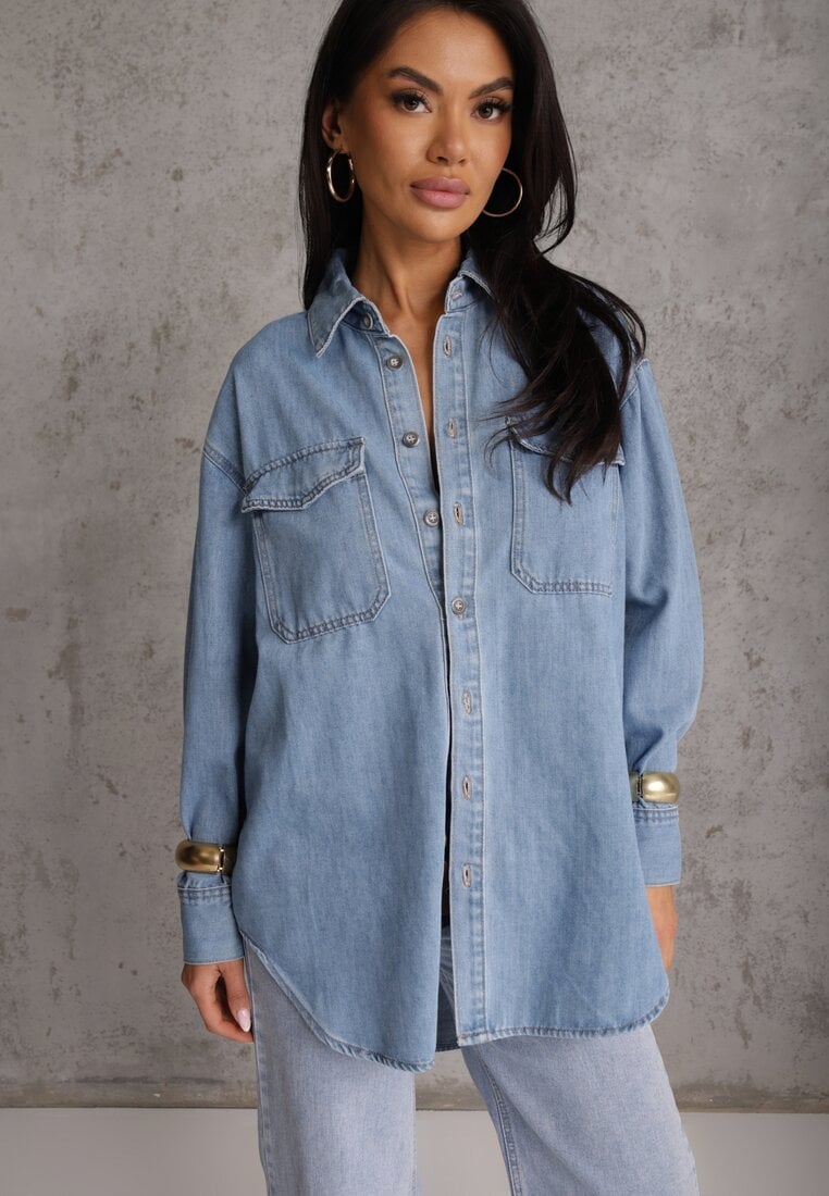 Niebieska Koszula Denimowa z Bawełną o Kroju Oversize Dinista
