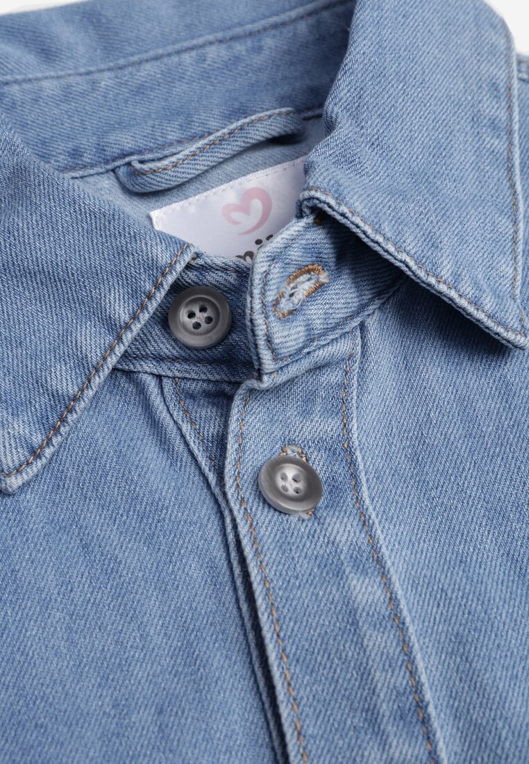 Niebieska Koszula Denimowa z Bawełną o Kroju Oversize Dinista