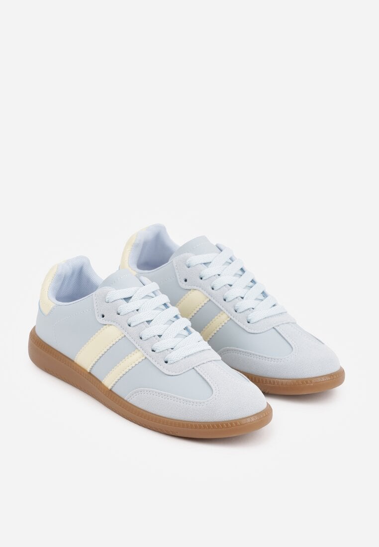 Granatowe Casualowe Sneakersy na Płaskiej Podeszwie z Paskami Jereria