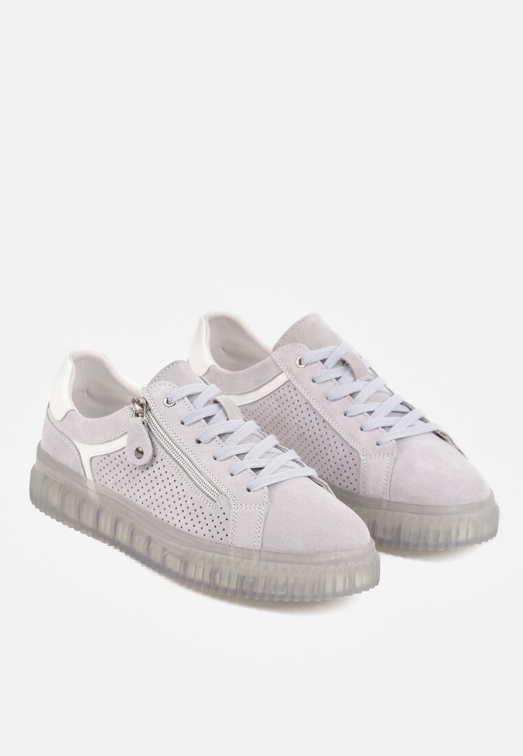 Niebieskie Zamszowe Sneakersy z Półtransparentną Podeszwą Suwakiem i Wkładką ze Skóry Sewtera