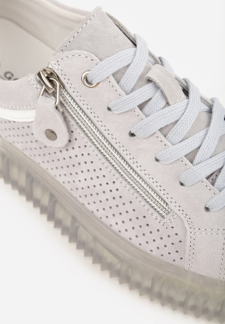 Niebieskie Zamszowe Sneakersy z Półtransparentną Podeszwą Suwakiem i Wkładką ze Skóry Sewtera