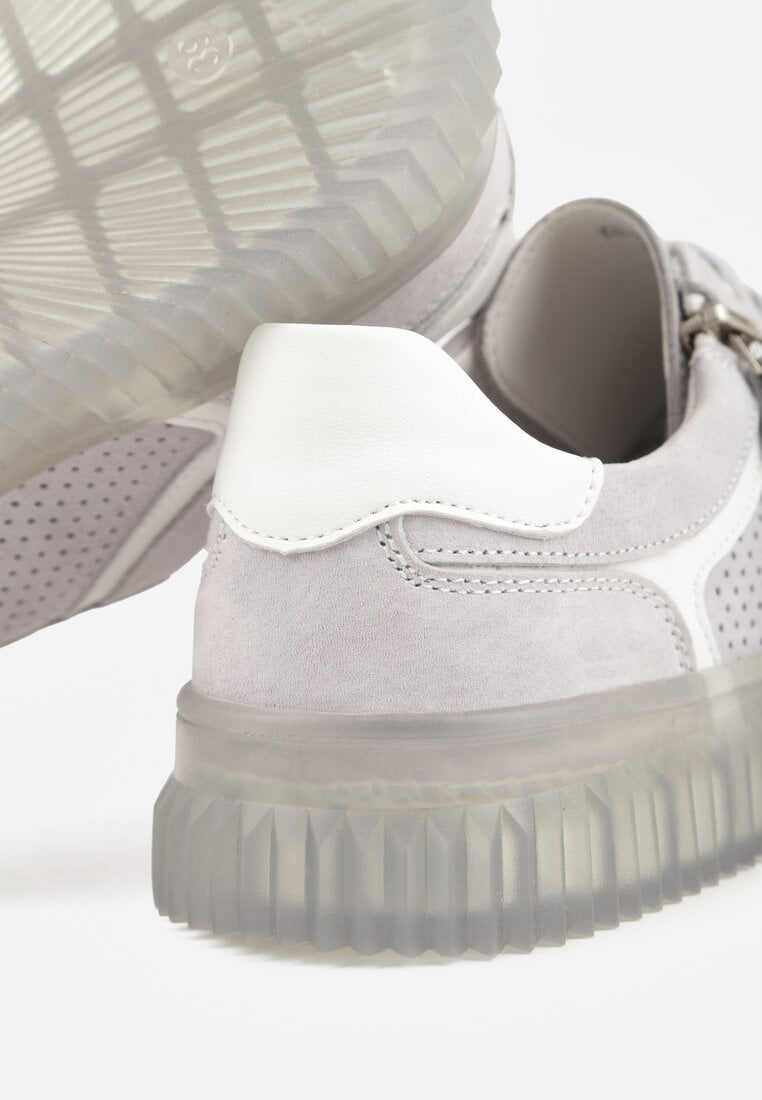 Niebieskie Zamszowe Sneakersy z Półtransparentną Podeszwą Suwakiem i Wkładką ze Skóry Sewtera