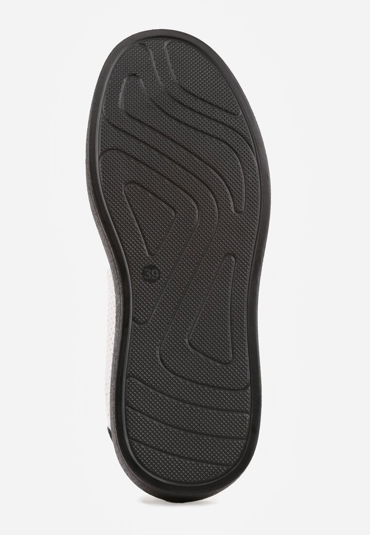 Biało-Szare Sneakersy ze Skóry Naturalnej na Platformie z Perforacją  i Paskami Urevla