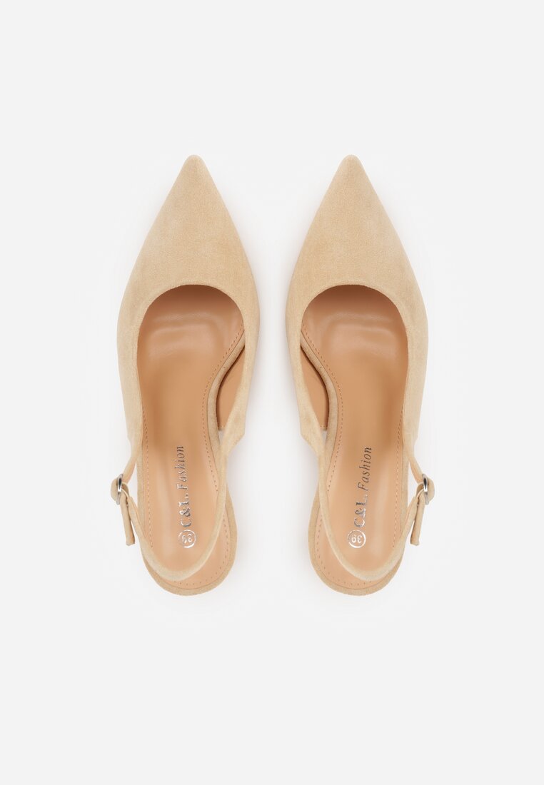 Beżowe Sandały na Szpilce w Stylu Slingback Tarosie