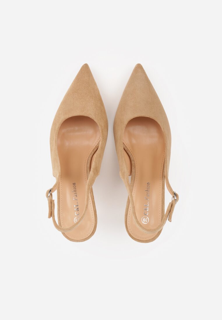 Ciemnobeżowe Sandały na Szpilce w Stylu Slingback Tarosie