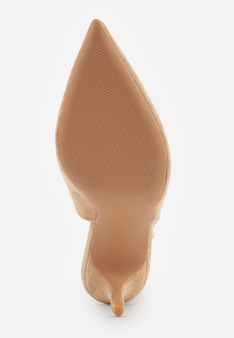 Ciemnobeżowe Sandały na Szpilce w Stylu Slingback Tarosie