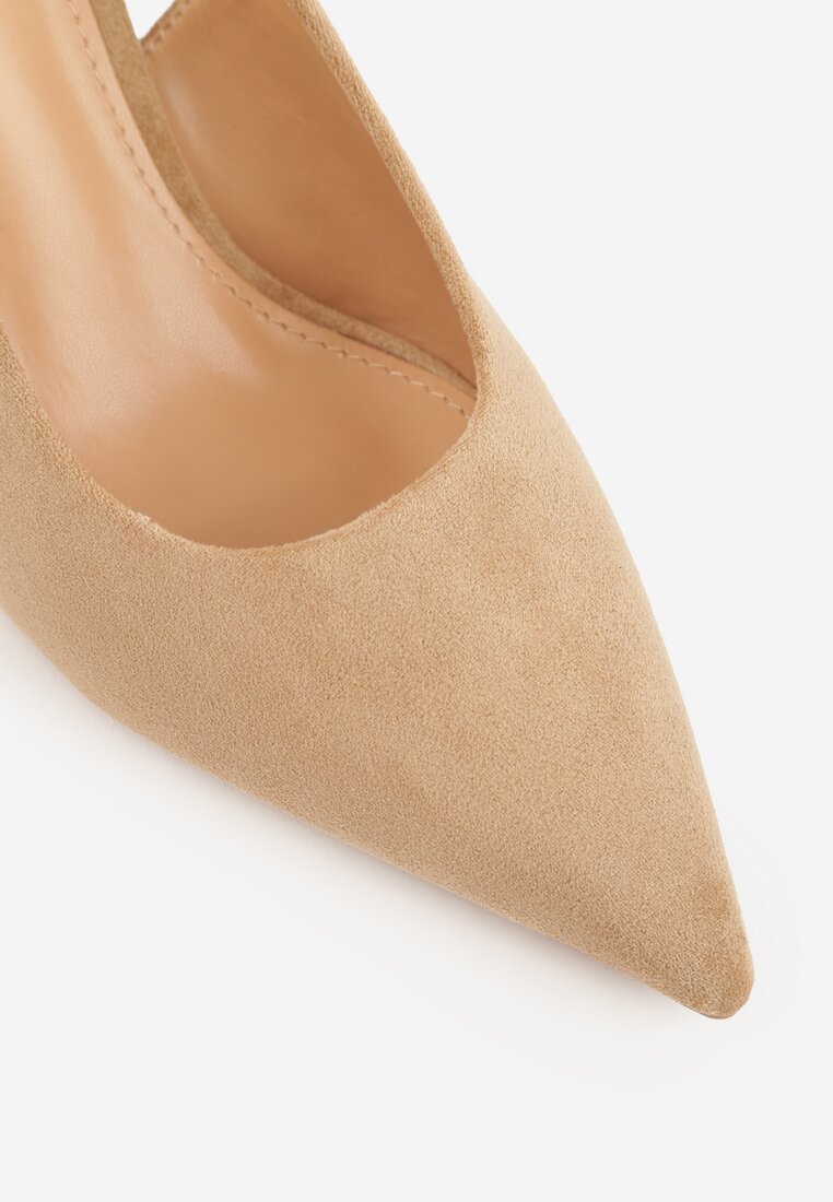 Ciemnobeżowe Sandały na Szpilce w Stylu Slingback Tarosie