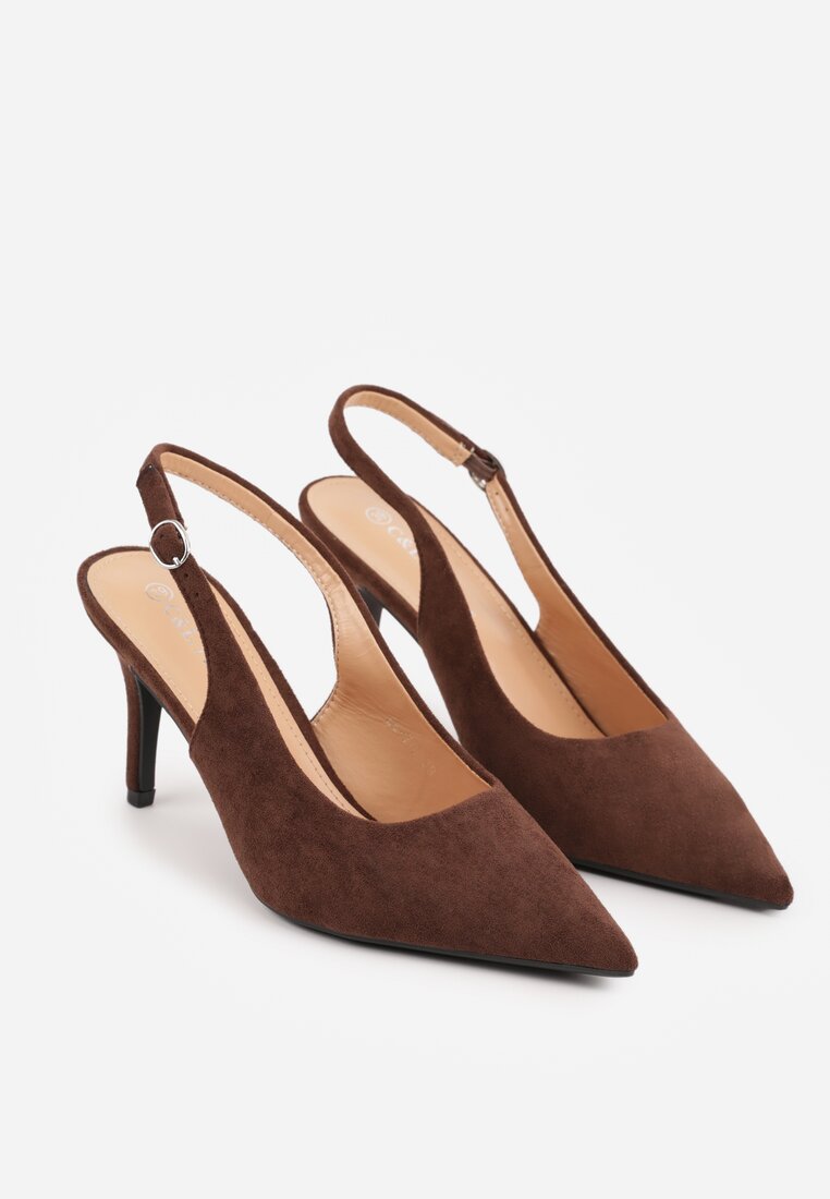Brązowe Sandały na Szpilce w Stylu Slingback Tarosie
