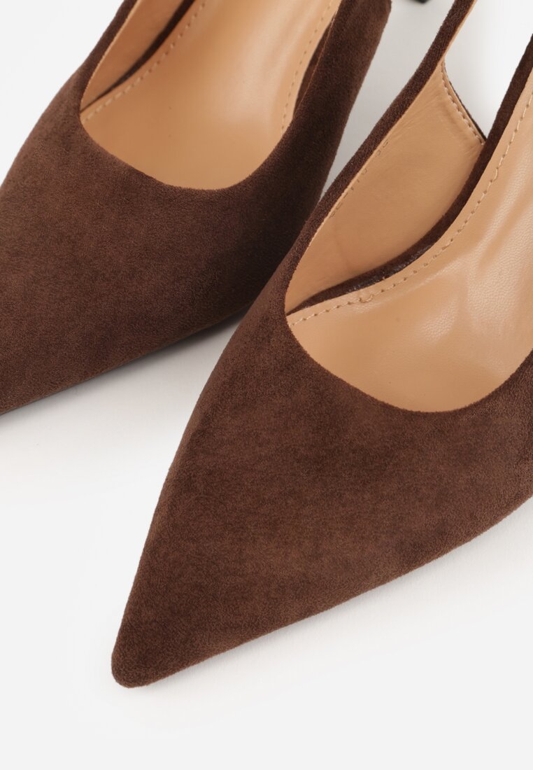 Brązowe Sandały na Szpilce w Stylu Slingback Tarosie