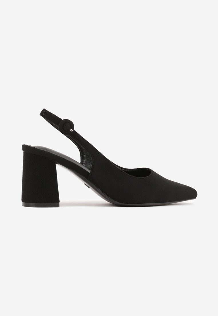 Czarne Czółenka na Słupku Typu Slingback Tareina