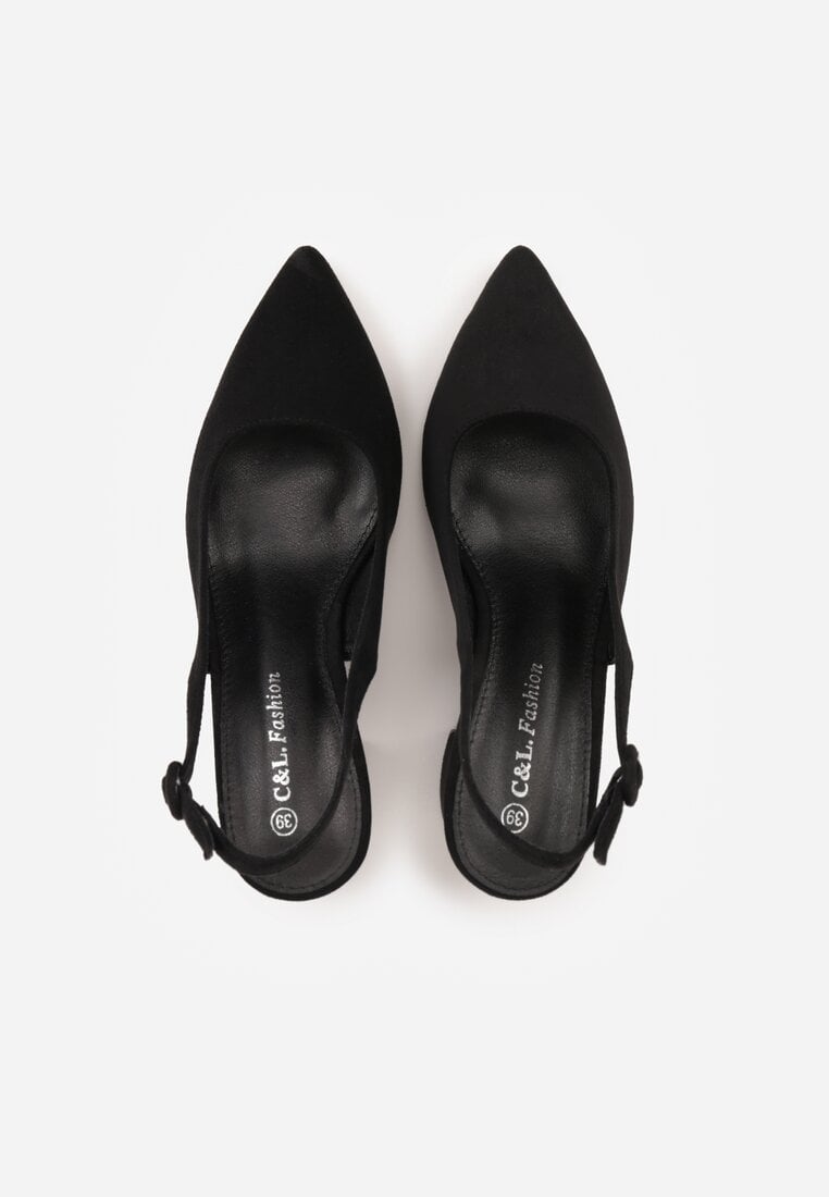 Czarne Czółenka na Słupku Typu Slingback Tareina