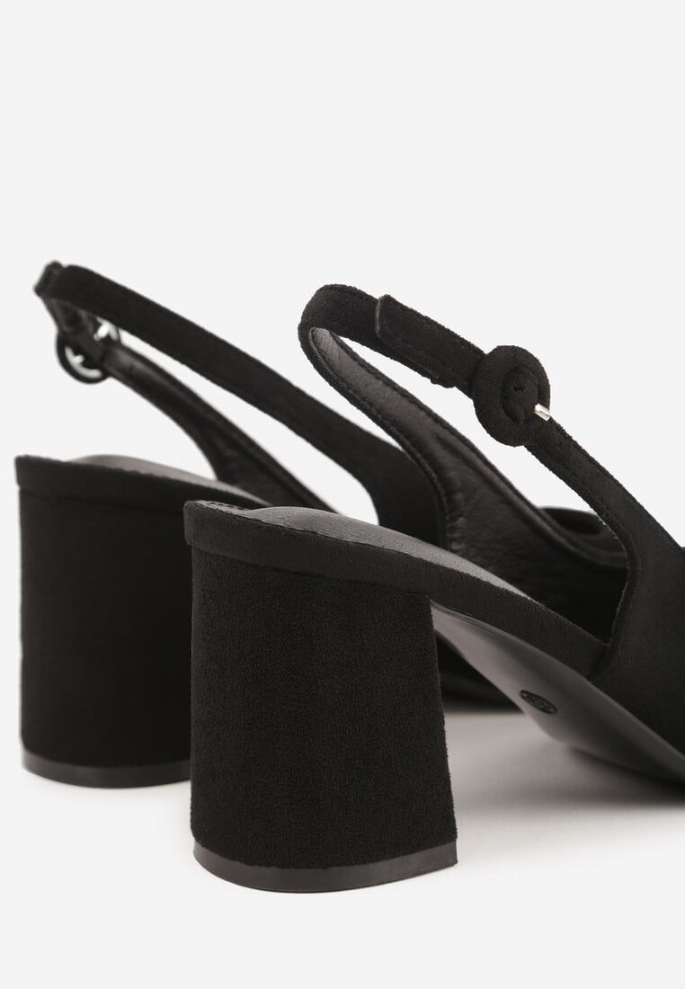 Czarne Czółenka na Słupku Typu Slingback Tareina