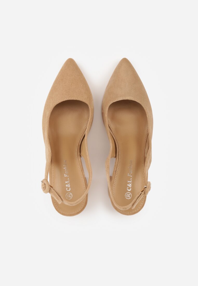 Ciemnobeżowe Czółenka na Słupku Typu Slingback Tareina