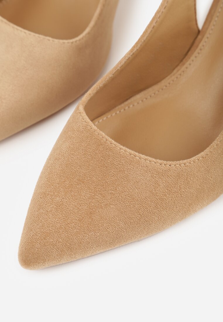 Ciemnobeżowe Czółenka na Słupku Typu Slingback Tareina