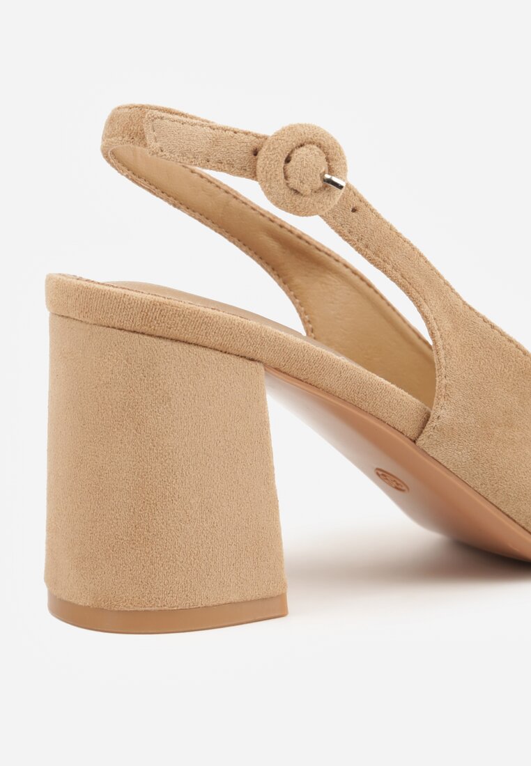 Ciemnobeżowe Czółenka na Słupku Typu Slingback Tareina