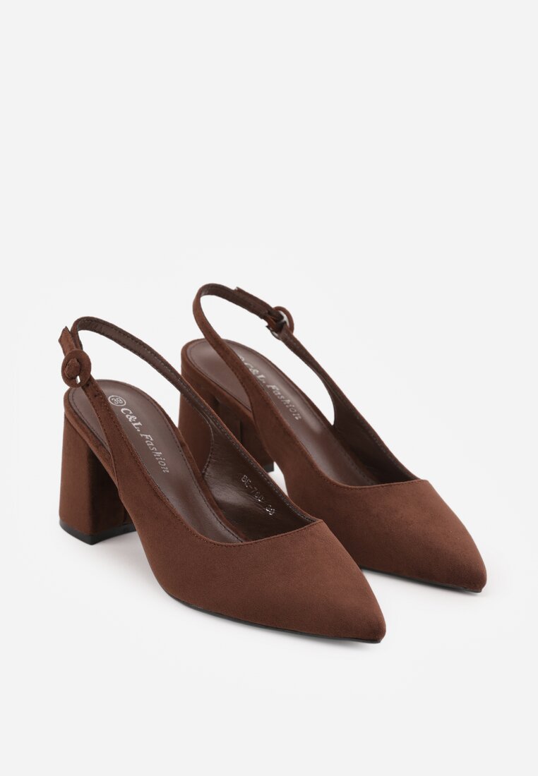 Brązowe Czółenka na Słupku Typu Slingback Tareina