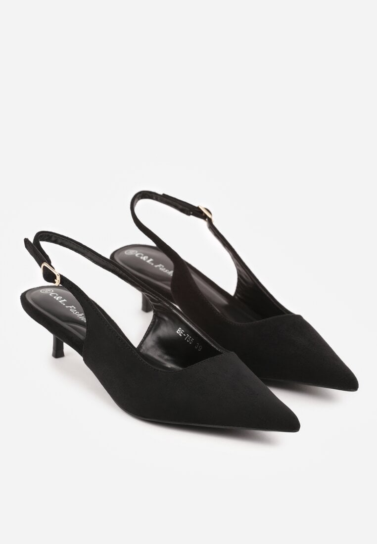 Czarne Sandały Slingback na Szpilce Kaczuszce Vetilia